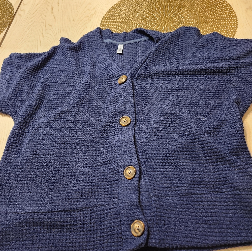 Navy Blue Button-Up Women's Sweater XL Excellent